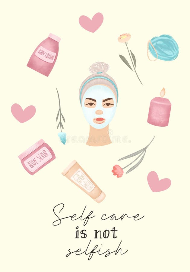 Self Care Items Card or Poster Template, Healthy Body Concept Stock ...