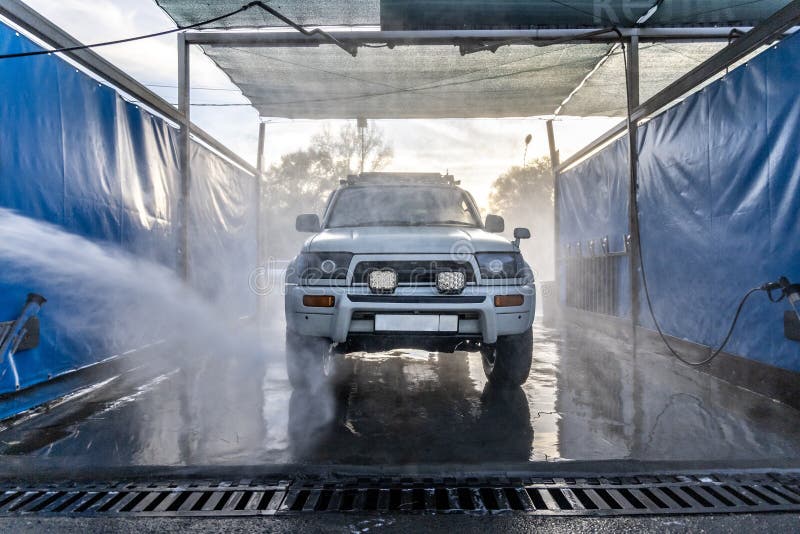 Self Clean Car Wash with White Car Stock Image Image of wash, spray