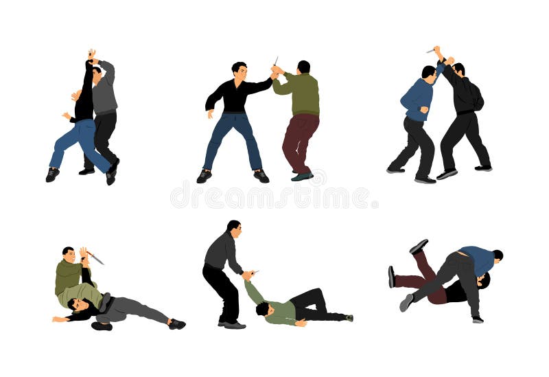 Self Defense Battle Illustration Man Fighting Against Aggressor With Knife Krav Maga Demonstration In Real Situation Stock Illustration Illustration Of Conflict Courage