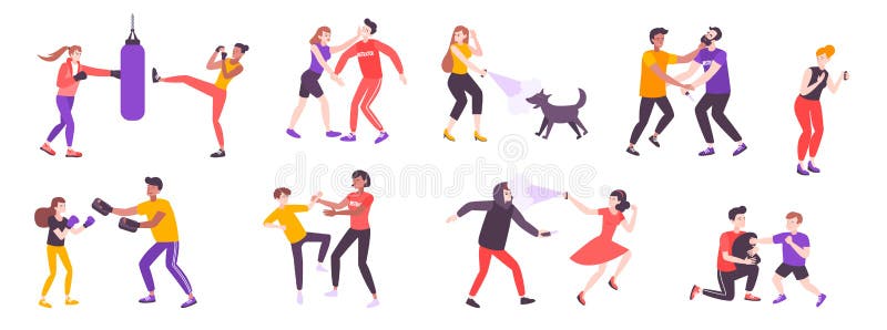 Self Defense Icon Set Stock Vector Illustration Of Abuse