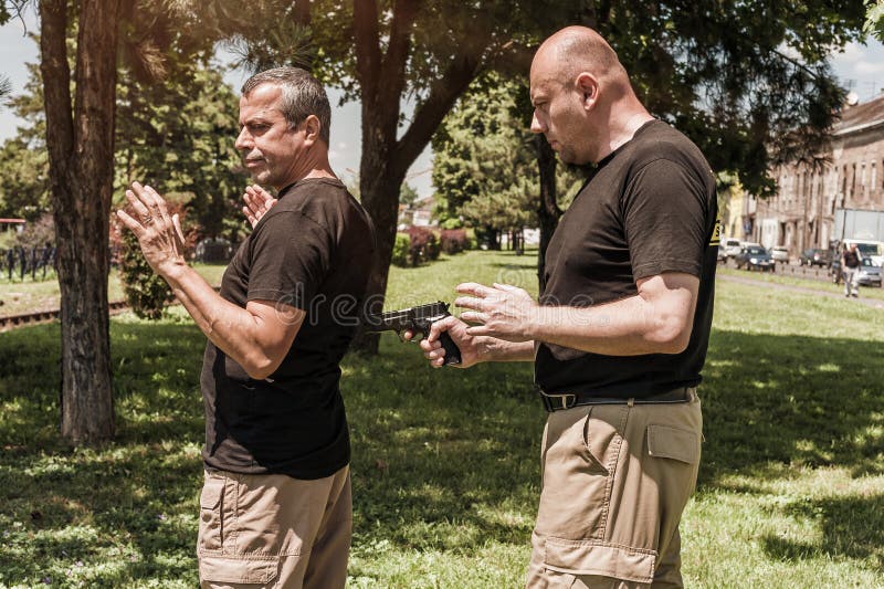Self Defense Techniques Against a Gun Stock Image Image of aggressive