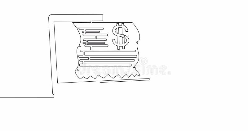 Self drawing line animation digital bill Online continuous line drawn concept video stock illustration
