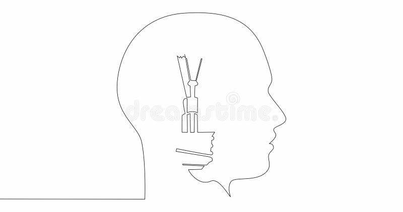 Self drawing line animation light bulb symbol thinking ideas inside head continuous line drawn concept video vector illustration