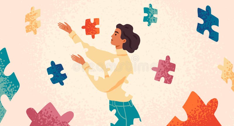 Self healing, recovery flat vector illustration. Woman assembling herself cartoon character. Girl feeling incomplete