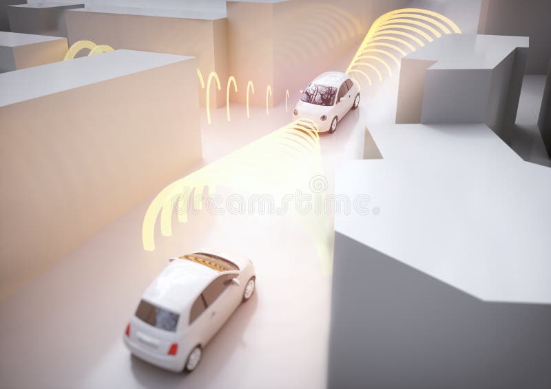 Selfdriving samochód w akci - 3D rendering zdjęcie stock Selfdriving samochód w akci - 3D rendering zdjęcie stock