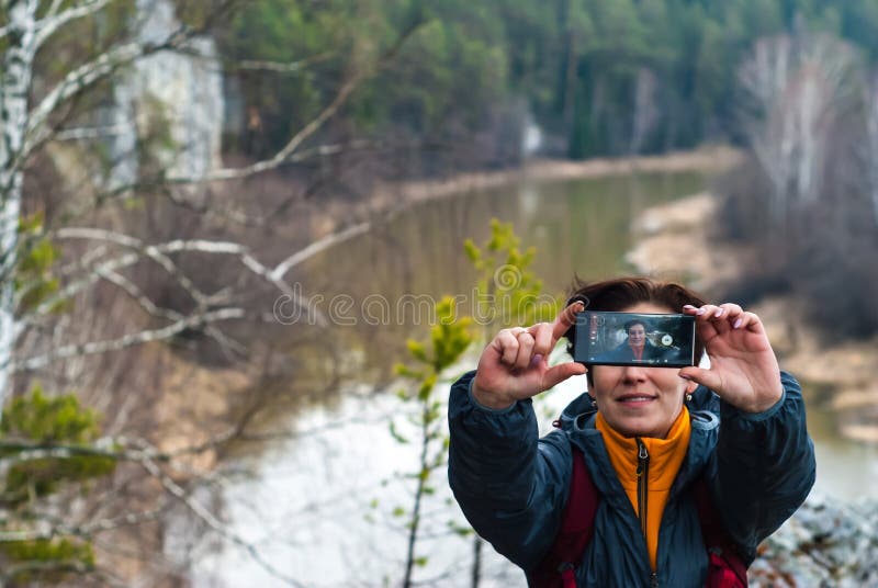 Selfie bovenop een klip boven de de lenterivier stock foto's Selfie bovenop een klip boven de de lenterivier stock foto's