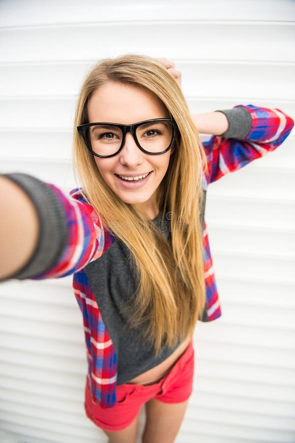 Teen Girls With Glasses Selfie