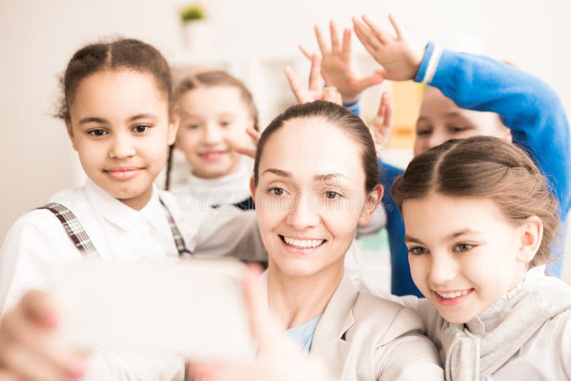 Selfie con l'insegnante immagine stock libera da diritti