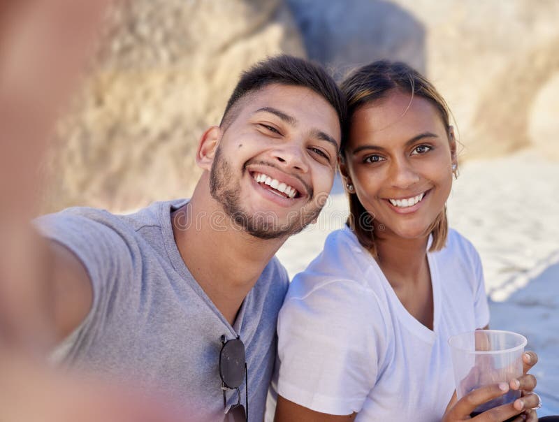 Selfie Couple Of Friends And Drinks At Beach In Summer Party And Relax Holiday For Love Care 