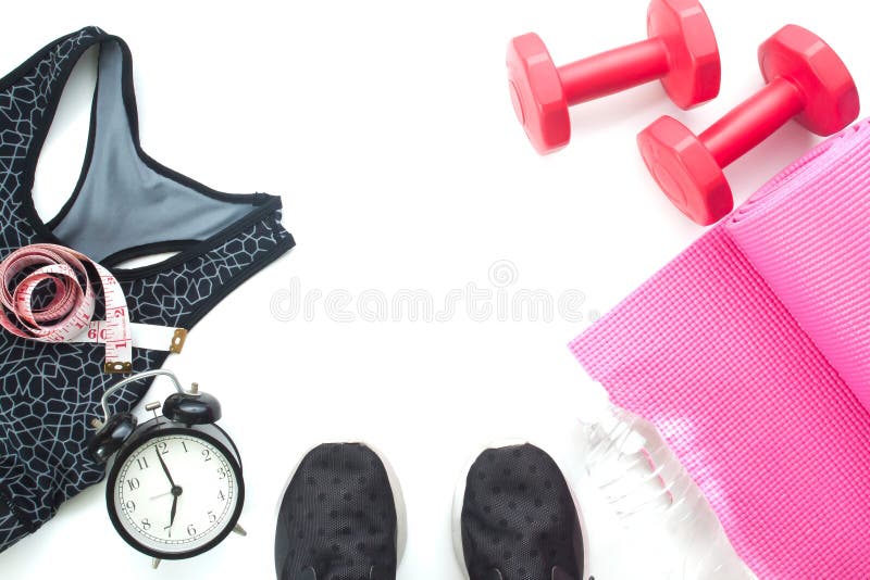 Selfie de pies con los artículos de la aptitud y los equipos de deporte, del concepto sano y de la dieta en blanco fotografía de archivo libre de regalías Selfie de pies con los artículos de la aptitud y los equipos de deporte, del concepto sano y de la dieta en blanco fotografía de archivo libre de regalías