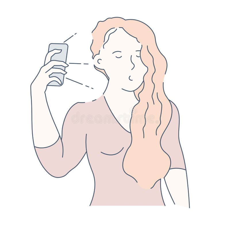 Selfie en frontaal camerameisje met smartphonefoto geïsoleerd karakter stock illustratie Selfie en frontaal camerameisje met smartphonefoto geïsoleerd karakter stock illustratie