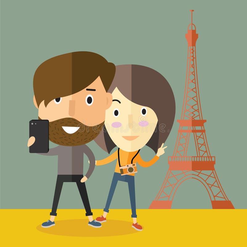 Selfie with Girlfriend in Paris Stock Vector - Illustration of lifestyle,  cartoon: 59935577