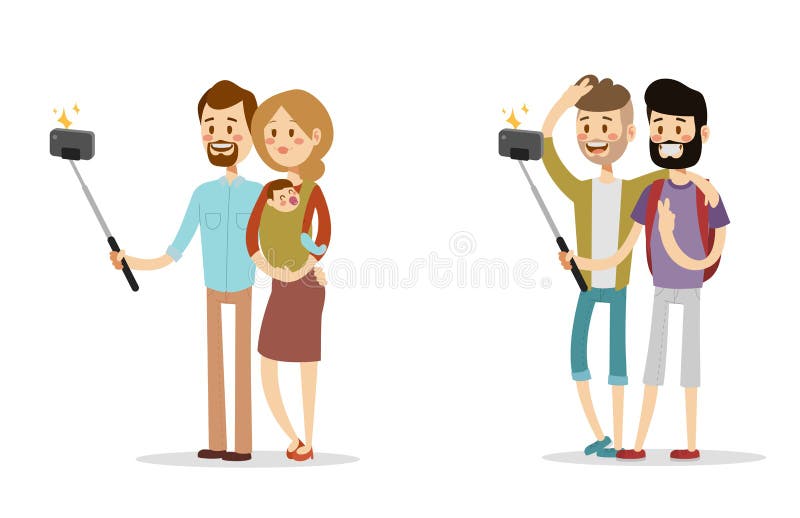 Selfie people isolated vector illustration character photo lifestyle set hipster smart flat camera smartphone person