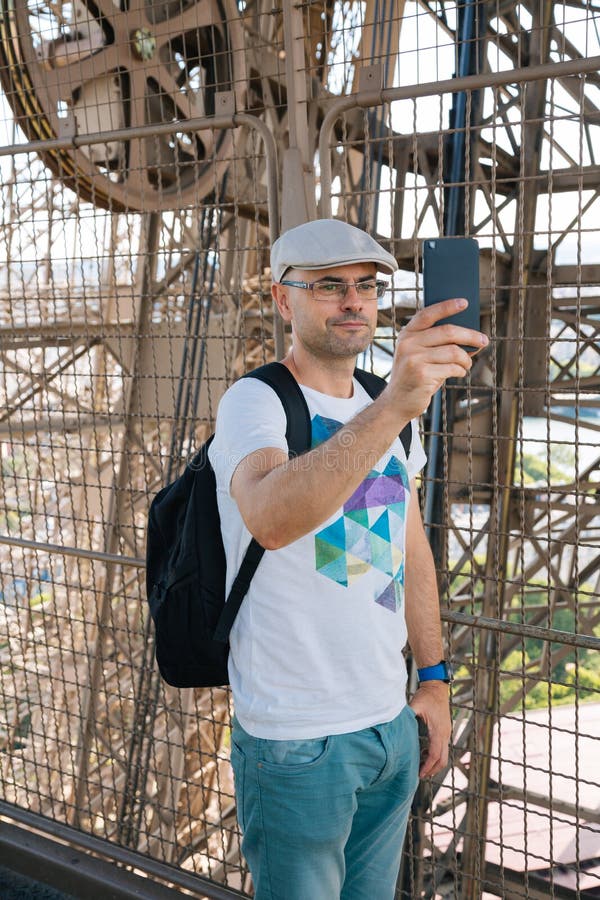 Selfie time inside the Eiffel Tower royalty free stock photos