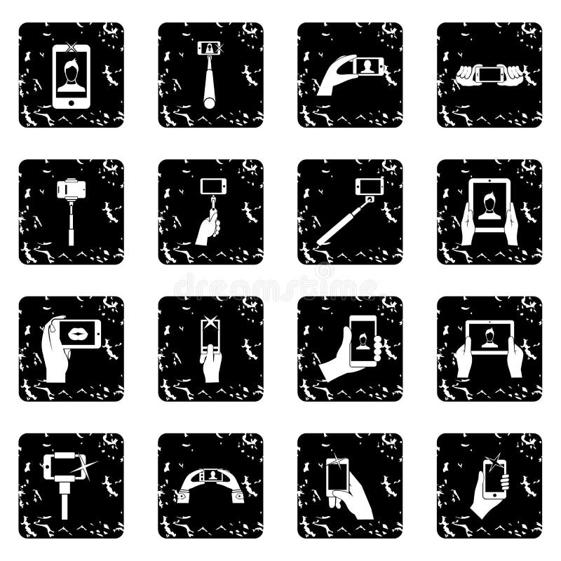 Selfie vastgestelde pictogrammen, grunge stijl royalty-vrije illustratie Selfie vastgestelde pictogrammen, grunge stijl royalty-vrije illustratie