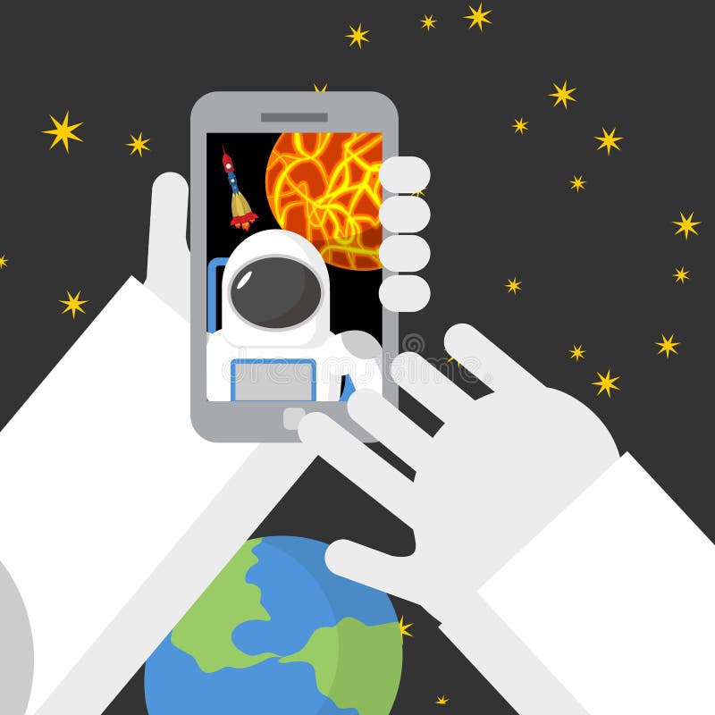 Selfie στο διάστημα Ο αστροναύτης φωτογραφίστηκε στο τηλέφωνο ενάντια ελεύθερη απεικόνιση δικαιώματος Selfie στο διάστημα Ο αστροναύτης φωτογραφίστηκε στο τηλέφωνο ενάντια ελεύθερη απεικόνιση δικαιώματος