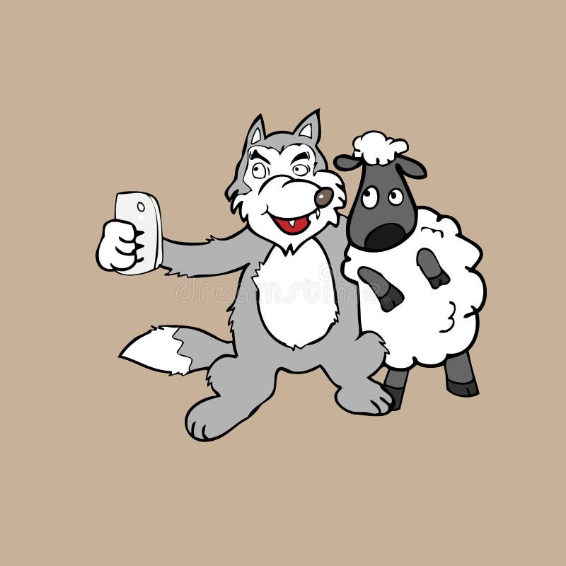 Selfie wolf and sheep cartoon vector. Selfie wolf and sheep cartoon vector