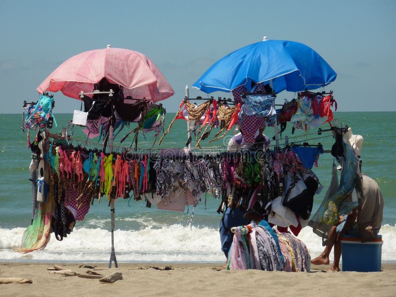 Selling Bikinis on the Italian Beach Stock Photo Image of umbrella