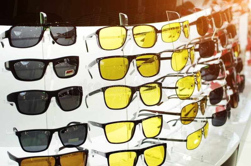 Selling Sunglasses in the Store Stock Photo Image of reflection