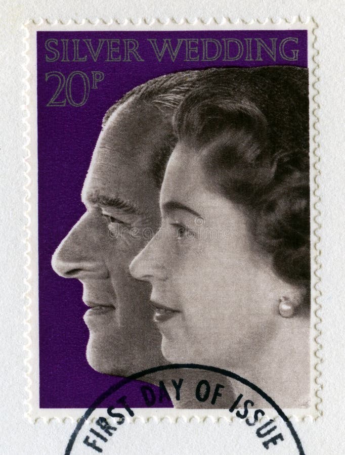 Sello británico que celebra la bodas de plata Ana del ` s de la reina imagen de archivo libre de regalías Sello británico que celebra la bodas de plata Ana del ` s de la reina imagen de archivo libre de regalías