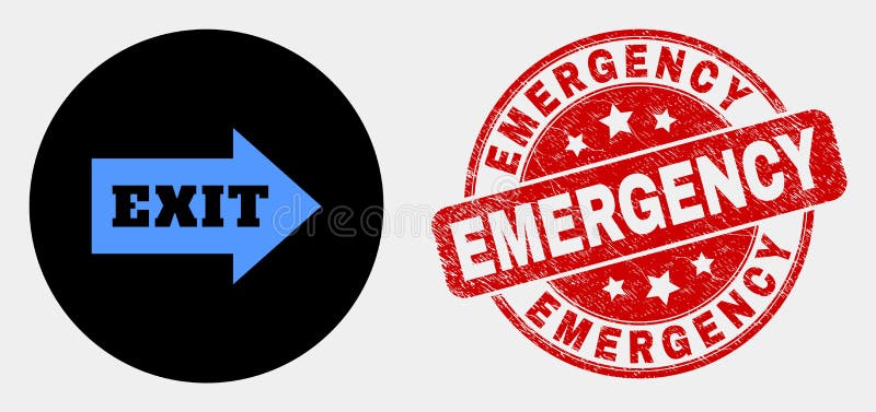 Sello del icono de la flecha de la salida del vector y del sello de la emergencia del Grunge ilustración del vector Sello del icono de la flecha de la salida del vector y del sello de la emergencia del Grunge ilustración del vector