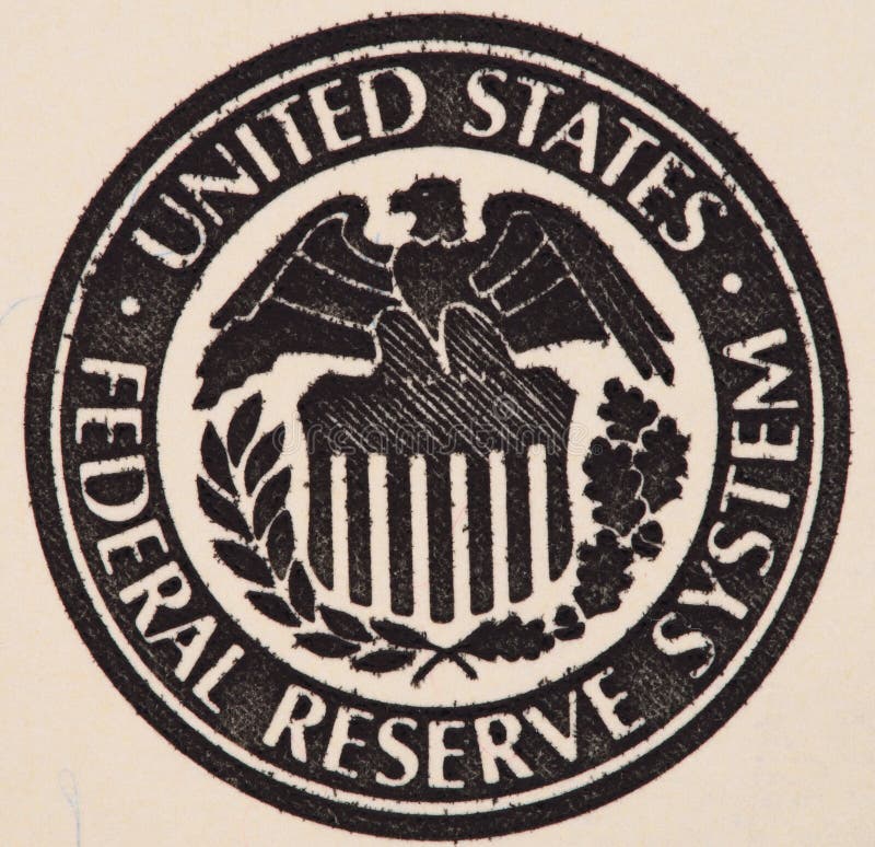 Sello del sistema de Federal Reserve en nosotros billete de dólar 100 ex