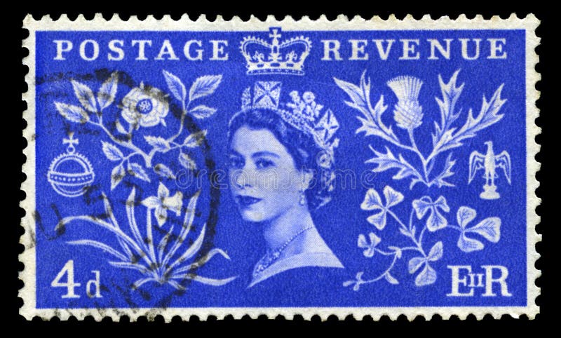 Sello del vintage que celebra la coronación del ` s de la reina imágenes de archivo libres de regalías Sello del vintage que celebra la coronación del ` s de la reina imágenes de archivo libres de regalías
