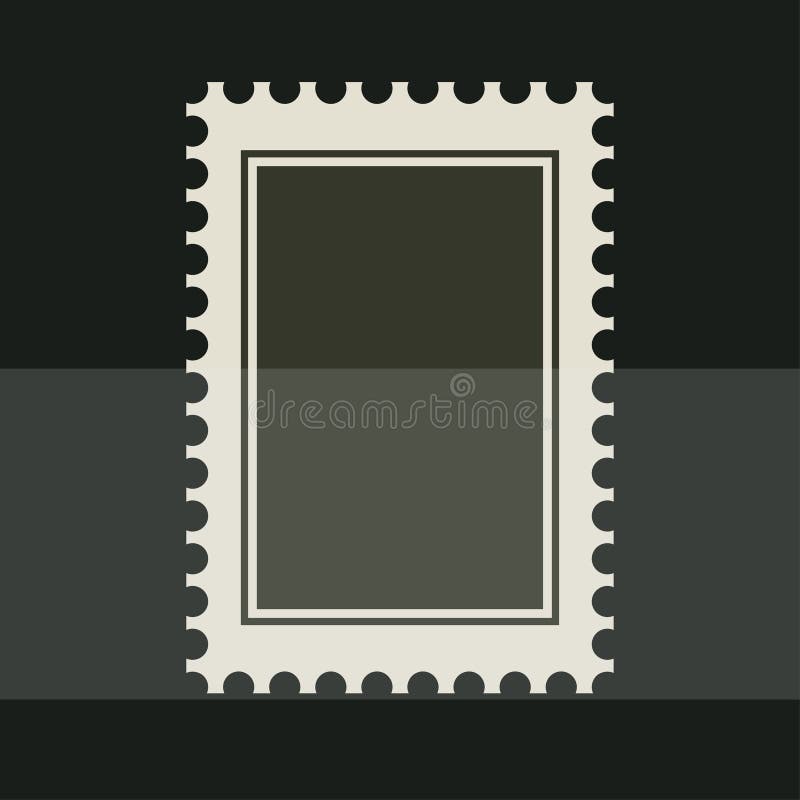 Selo postal vazio preto Etiqueta dentada da beira Ilustração retro lisa do estilo do vetor no fundo escuro ilustração stock Selo postal vazio preto Etiqueta dentada da beira Ilustração retro lisa do estilo do vetor no fundo escuro ilustração stock