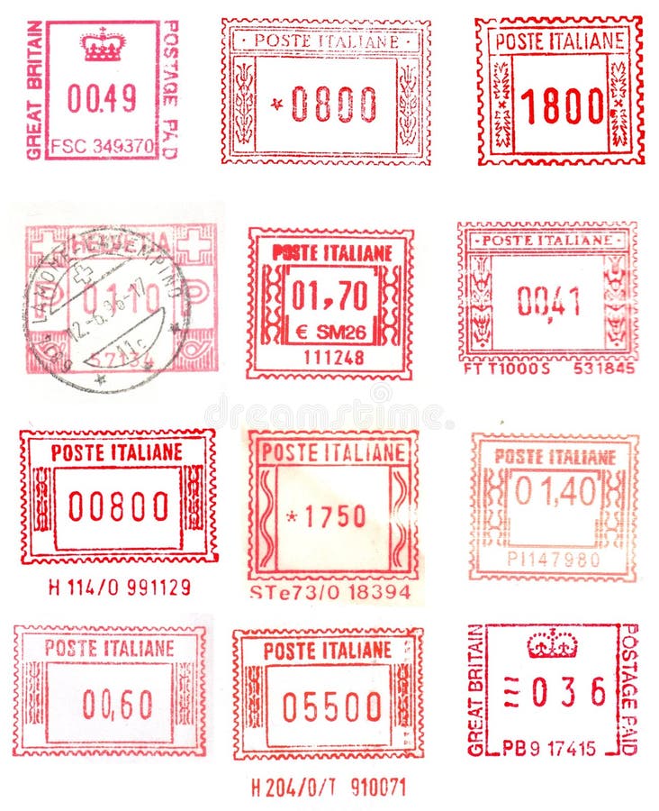 Red and rectangular postage stamps. Red and rectangular postage stamps