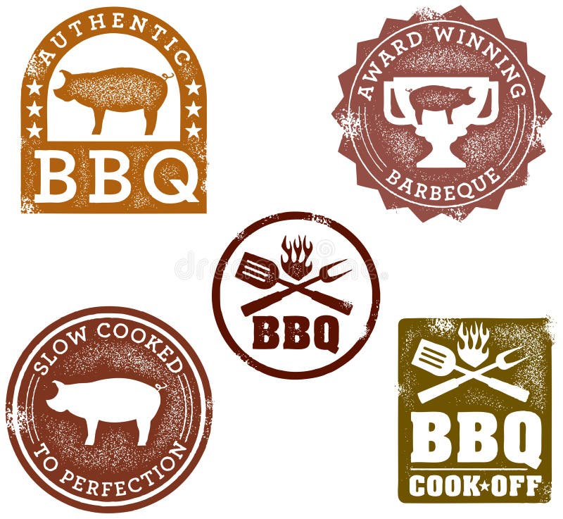 A collection of BBQ themed distressed stamp designs. A collection of BBQ themed distressed stamp designs.