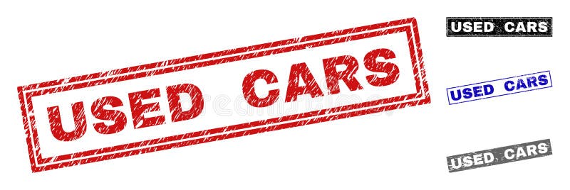 Selos riscados do retângulo dos CARROS USADOS do Grunge ilustração royalty free Selos riscados do retângulo dos CARROS USADOS do Grunge ilustração royalty free