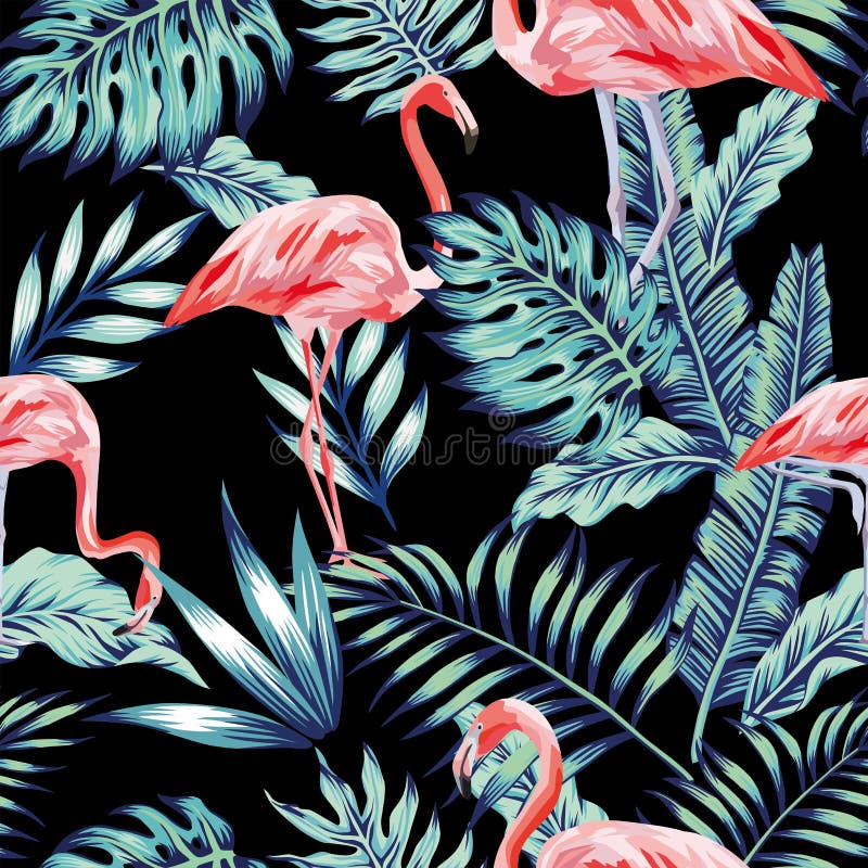 Selva cor-de-rosa do azul do flamingo ilustração royalty free
