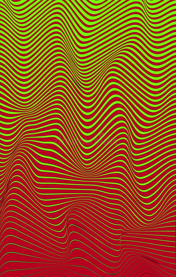 Vibrant abstract lines in green and red. Dynamic, optical illusion