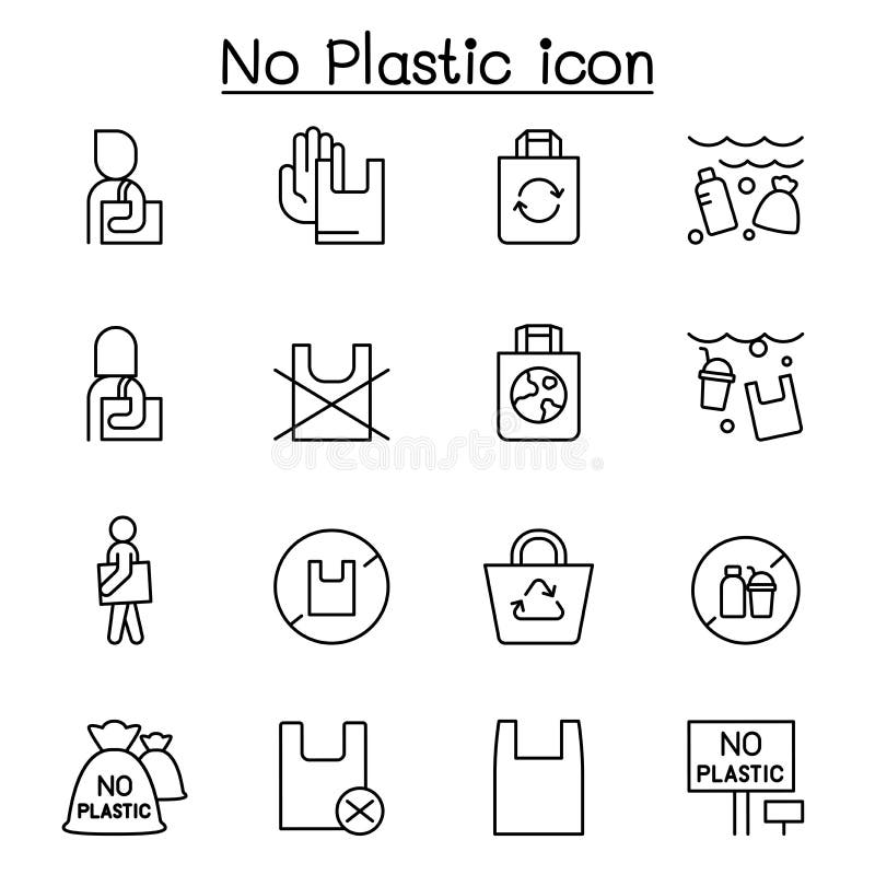 Sem ícones de plástico definidos no estilo de linha fina