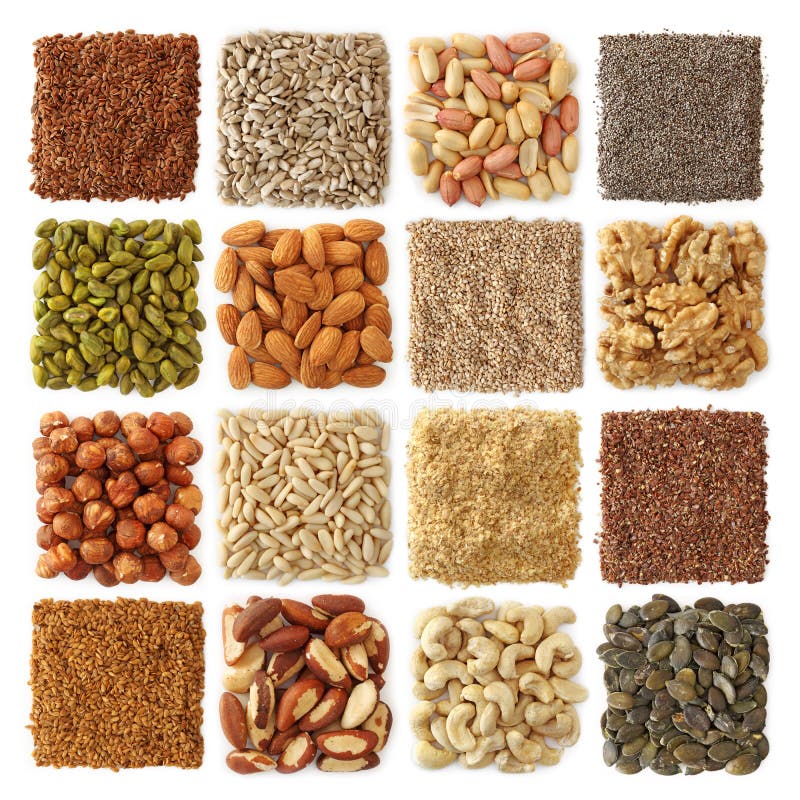 Sementes oleaginosas e coleção nuts fotografia de stock Sementes oleaginosas e coleção nuts fotografia de stock