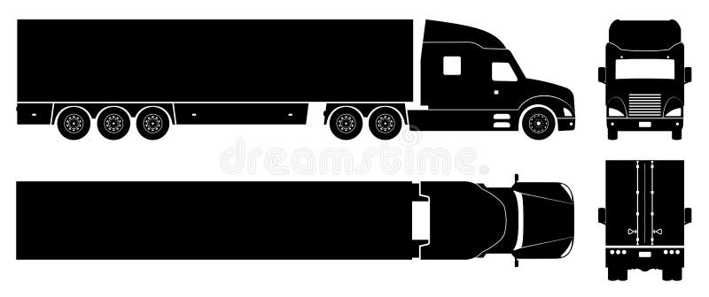 Semi trailer truck silhouette on white background. 