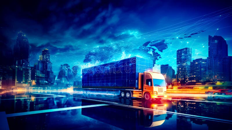 Semi Truck Driving Down Road with - Semi Truck Driving Down Road World Map Background Generative Ai 294102724