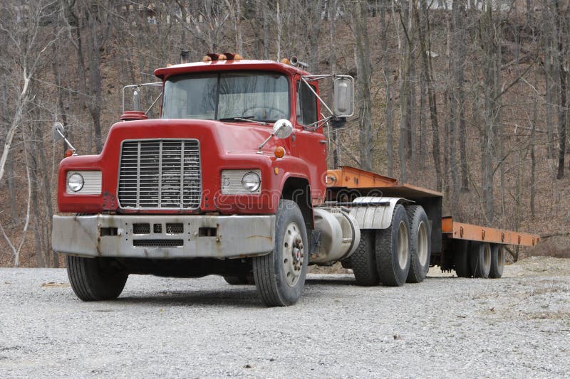 Semi Truck with Flat Bed Trailer stock photography