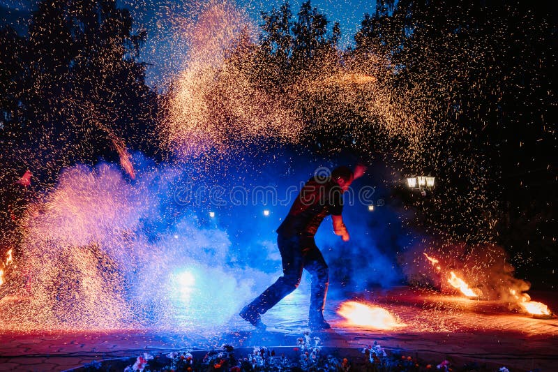 SEMIGORYE, RUSSIA - JUNE 17, 2022: Fire Show at Night at Festival Event ...