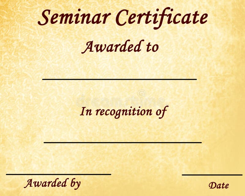 Seminar certificate with some stains on it. Seminar certificate with some stains on it