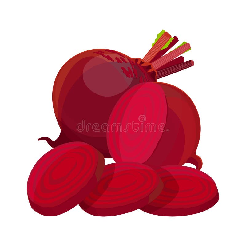 Semiună de sfeclă roșie și felii izolate pe fond alb. vector illustration