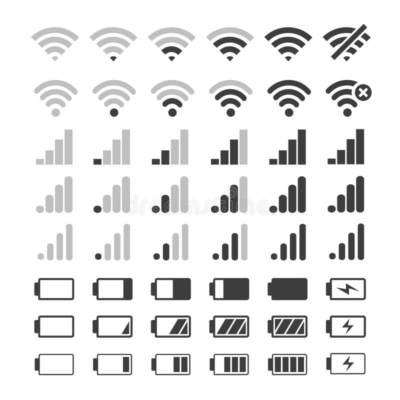 Semnal telefon și pictograme baterie royalty free illustration