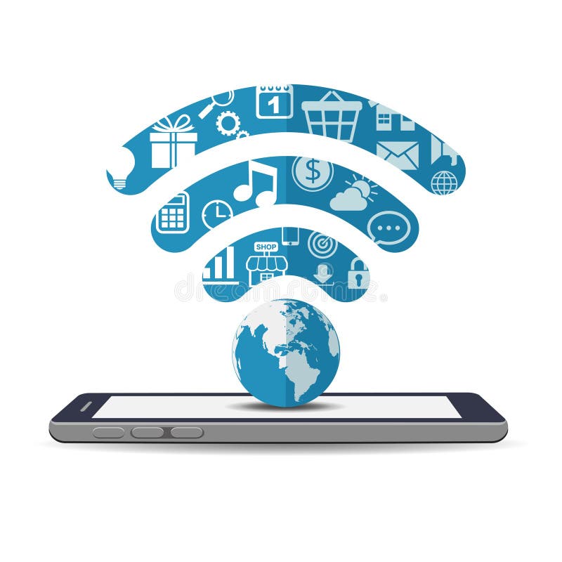 Semnal WiFi cu aplicații pe smartphone royalty free illustration