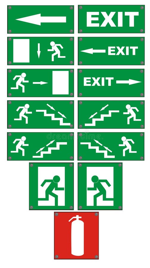 Semne de evacuare a focului de urgență royalty free illustration
