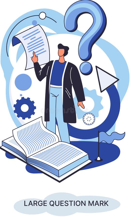 Semnul de întrebare cu solicitare de răspuns. conceptul de problemă și soluție. om care caută să ia decizia privind activitatea de royalty free illustration