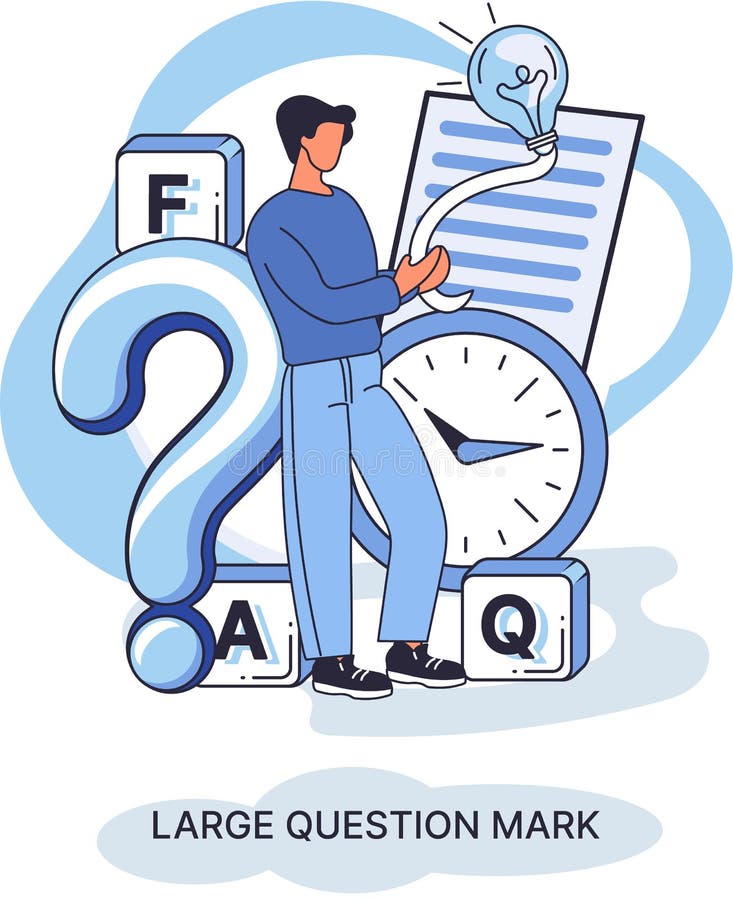 Semnul de întrebare cu solicitare de răspuns. metafora conceptului de problemă și soluție. întrebări. asistență directă solicitată stock illustration