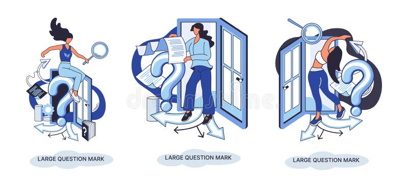 Semnul de întrebare cu solicitare de răspuns. metafora conceptului de problemă și soluție. întrebări. asistență directă solicitată royalty free illustration