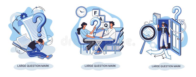 Semnul de întrebare cu solicitare de răspuns. metafora conceptului de problemă și soluție. întrebări. asistență directă solicitată stock illustration