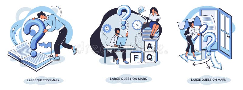 Semnul de întrebare cu solicitare de răspuns. metafora conceptului de problemă și soluție. întrebări. asistență directă solicitată stock illustration