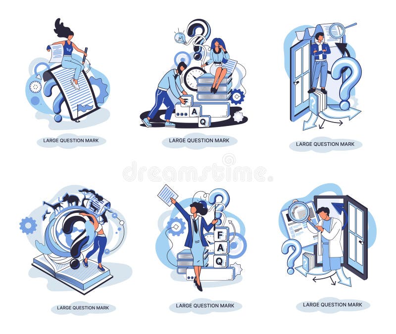 Semnul de întrebare cu solicitare de răspuns. metafora conceptului de problemă și soluție. întrebări. asistență directă solicitată royalty free illustration